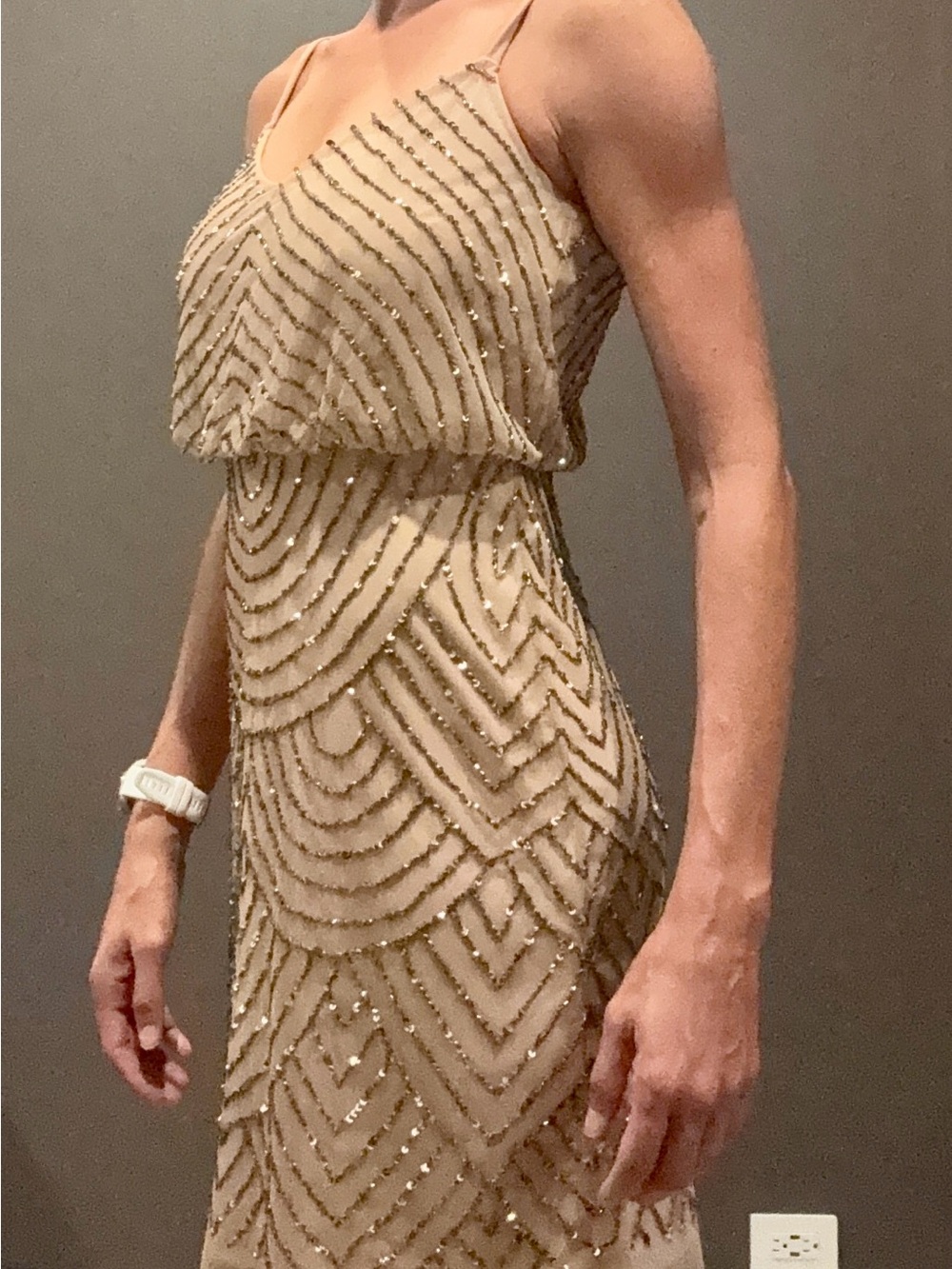 NWT Adrianna Papell Champagne Beaded Midi Dress